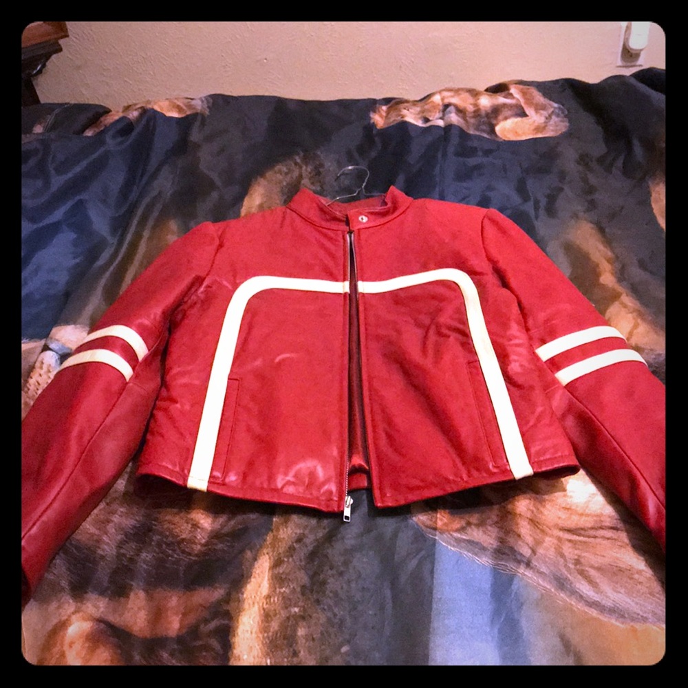 Red leather jacket